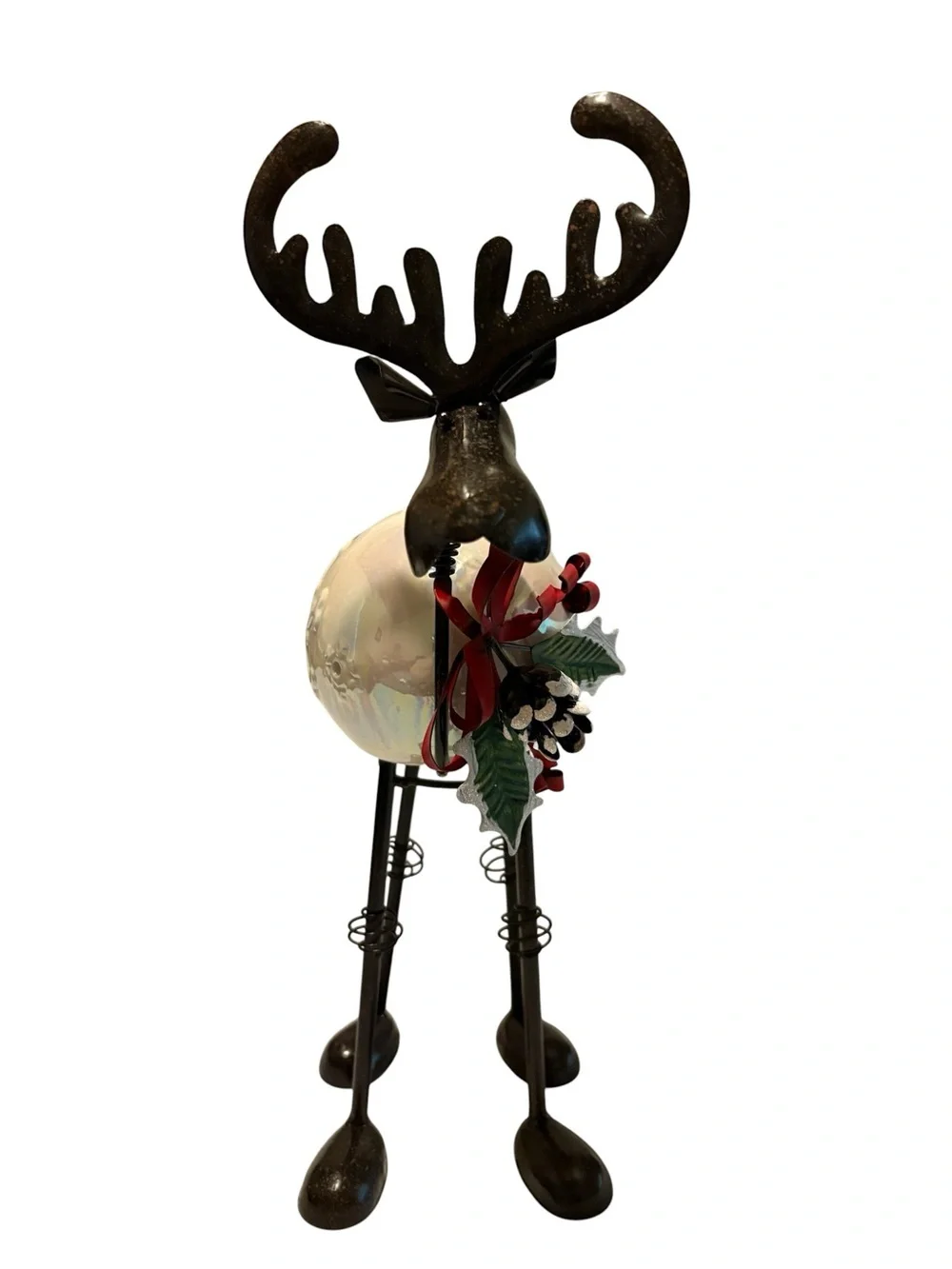 Pier 1 Vintage Metal Reindeer Bobble Head Votive Candle Ornament Belly